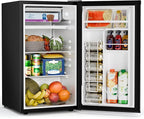 Antarctic Star 3.2 Cu.Ft.Compact Refrigerator with Freezer, Mini Fridge Single Door with Adjustable Thermostat,Removable Glass Shelves for Apartment,Dorm,Office,Kitchen，BLACK