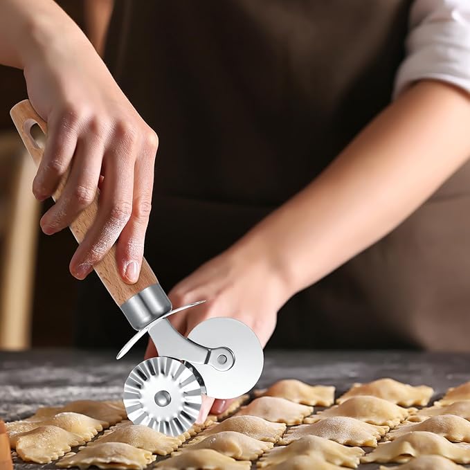 Pastry Double Cutter Wheel for Kitchen, Stainless Steel Pasta Cutter Wheel Tool with Double Roller for Making Pasta, Pizza, Ravioli, Cookie Cutter, Enhance Your Culinary Artistry