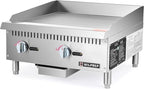 WILPREP Commercial Gas Griddle, 24 in. Gas Countertop Griddle with 2 30000 BTU U-Shaped Burners, NG LPG Compatible Flat Top Grill Hot Plate with Independent Knob Controls for Home Commercial Kitchen