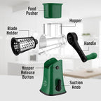 Zulay Kitchen Rotary Cheese Grater 5 Blade Cheese Shredder - Manual Hand Crank Cheese Grater With Reinforced Suction & 5 Interchangeable Drums - Easy to Use, Vegetable Chopper Round Mandoline Slicer