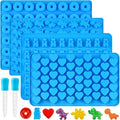 Puyeipt 4 PCS Silicone Gummy Candy Molds, 201 Cavities Non-Stick Mini Size Gummy Bear, Dinosaur, Heart and Donut Molds with 2 Droppers for Small Hard Candies, Jello, Chocolates