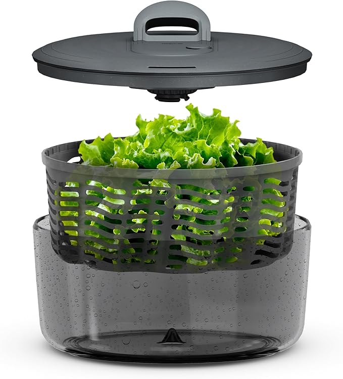Zyliss Easy Spin Salad Spinner - Fruit & Veggie Dryer - Produce Spinner & Cleaner for Salad Prep - Dishwasher-Safe Kitchen Essential - Non-Slip Bowl with Pull Handle - Grey Easy Spin Small