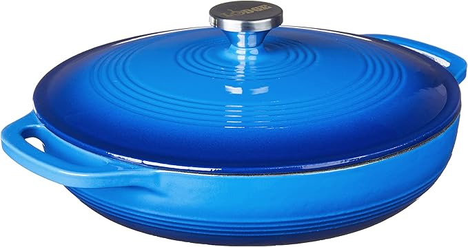 Lodge Essential Enamel Braiser - Refrigerator- & Oven-Safe up to 500° F - Heat-Retaining, Induction-Safe & PFAS-Free Enamel Cookware - 3.5 Quart, Caribbean Blue