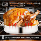QPMR 22" Stainless Steel Roasting Pan with Lid and Rack,25LB Capacity,Large Roaster Pan for Oven,Nonstick Roasting Pan for Turkey,Chicken,Gifts for Mom,Wife