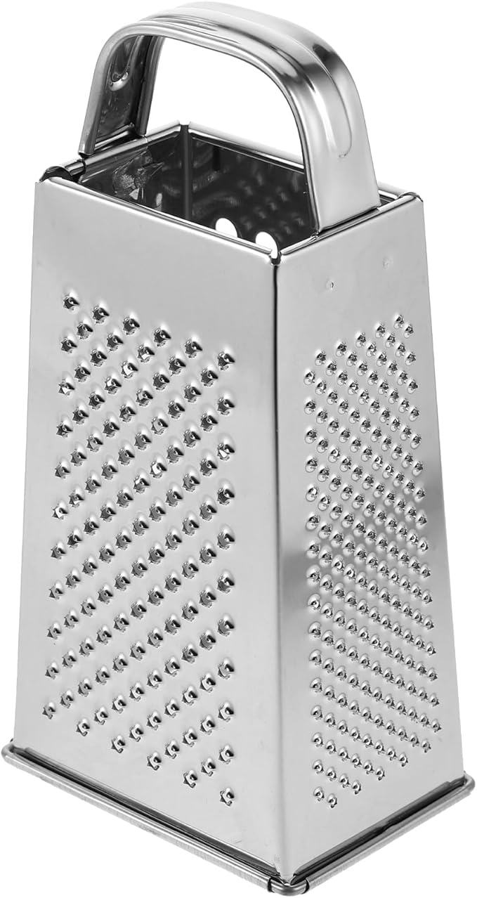 Hemoton Stainless Steel 4-Sided Kitchen Grater Vegetable Slicer and Cheese Shredder with Non-Slip Handle for Efficient Food Prep