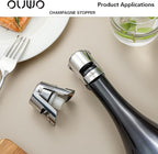 Champagne Stopper 6 Pack Stainless Steel Champagne Save with Food Grade Silicone, Leak-Proof Bubble Retaining Saver, Suitable for Champagne Prosecco Cava and Sparkling (Silver)