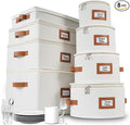 HOMELUX THEORY Hard Shell China Storage Containers, 8pc Ivory Mug & Plate Storage Box, Kitchen Storage Bins W/Lids, Heavy Duty Moving Box with Handles for Dishes, Glassware, Silverware, Cup & Mug