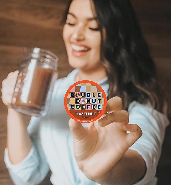 Double Donut Coffee Flavored Coffee Pods, Caffeinated Hazelnut Coffee Pods for Keurig K Cups Machines, Medium Roast, 80 Count (Pack of 1)