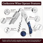 Waiters Corkscrew Wine Opener - Double-Hinged Fulcrum 3-In-1 Cork Screw Wine Bottle Opener Heavy Duty Stainless Steel & Sapphire Resin. Serrated Foil Cutter. Beer Opener. Magnetic Gift Box