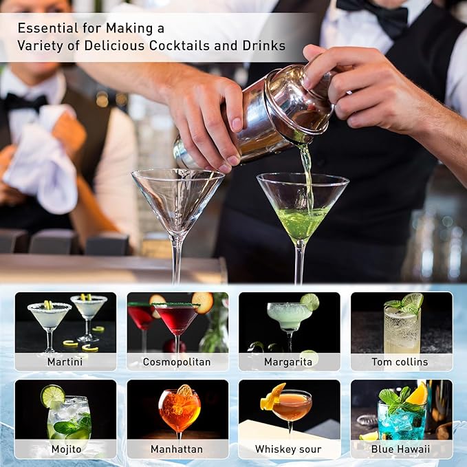 CasaCulina Cocktail Shaker Set Mixology Bartender Kit with Stand, 17 Piece Bar Tool Set: Martini Shaker, Jigger, Strainer, Mixer Spoon, Muddler, Liquor Pourers for Drink Mixing Bartending Kit(Silver)