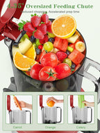 Juicer Machines, Cold Press Juicer for Whole Vegetables & Fruits, Slow Masticating Juicer Maker with Wide Feed Chute, High Juice Yield, Quiet Motor, Easy to Clean, Orange Extractor, Christmas Red