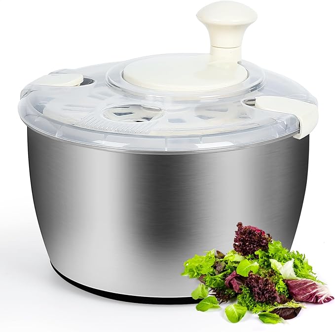 5Qt Stainless steel Salad Spinner, lettuce spinners,salad spinner BPA-Free small,Vegetable Dryer,Vegetable Washer,colander for kitchen,salad dryer spinner,fruit cleaner spinner