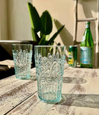 KLIFA- BLOIS- 20.5 ounce, Set of 6, Acrylic Highball Drinking Glasses, BPA-Free, Stackable Plastic Drinkware, Dishwasher Safe, Vintage Looking Cups, Light Teal