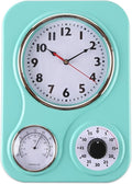 Lily's Home - 9.5 Inch x 12.5 Inch - Retro Kitchen Wall Clock, Vintage Wall Clock with a Thermometer and 60-Minute Timer, Ideal for Any Kitchen, Office, or Diner (Turquoise)