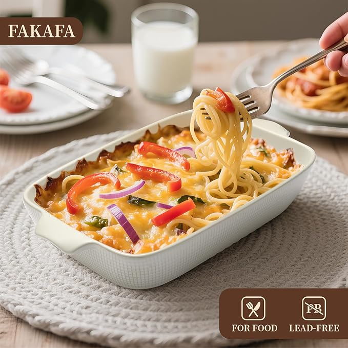 Bakeware Casserole Oven Dishes Baking - 3pcs Ceramic Rectangular Oven Serving Sets,（10.3/12.4/14.7）Stoneware Cookware Pan, Porcelain White Thanksgiving Ware for Cooking Lasagna (Green)