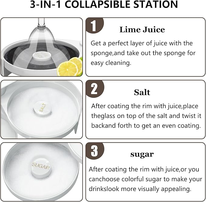1Pc White 3 Tier Bar Glass Rimmer with Sponge for Cocktails and Margarita Mixing,Salt and Sugar Container,Seasoning Box,Bartender Tool for Bar,Pub Party and Reception (1)