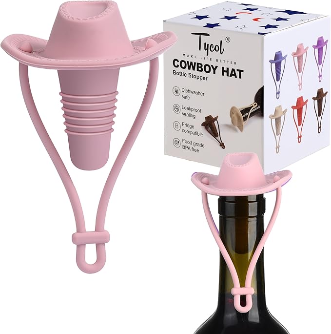 Silicone Wine Stopper Cute Wine Accessories Reusable Sealing plug Fun Cowboy Hat bottle Seals keep wine fresh Gifts for Wine Collector replacement Corks (Pink)