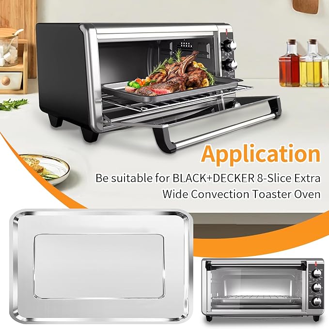 Convection Toaster Oven Replacement Parts for BLACK DECKER 8 Slice Extra Wide Convection Toaster Oven, 14.6×8.8 IN Food Grade Grill Pan Plate Rack Tray Crisper Plate Accessories