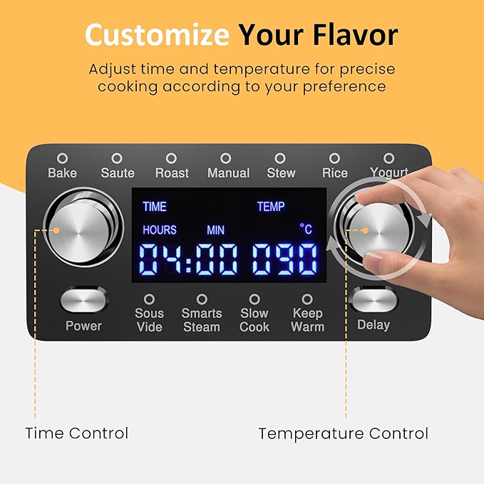 Sunvivi 8 Quart Slow Cooker Roaster Oven, 12 in 1 programmable Multi-Cooker Food Warmer with Digital Timer, Temp Control, Removable Cast Aluminum Pot & Dishwasher-Safe Tempered Glass Lid, Stainless