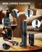 CIRCLE JOY Electric Wine Bottle Opener Set Rechargeable 7-in-1 Wine Set with Foil Cutter, Electric Wine Opener, Electric 2in-1 Wine Aerator & Pourer, Electric Vacuum Pump and 2 Wine Stoppers, Black