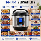 KINGBULL 14-in-1 Electric Pressure Cooker 8 Quart, Stainless Steel Multi Cooker with LCD Display and Knob Control, Slow Cooker, Rice Cooker, Steamer, Sauté, Yogurt Maker, Warmer, DIY Mode