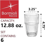 Bormioli Rocco Barshine 12.88 oz. Long Drink Stackable Tempered Drinking Glasses, Set of 6, Clear