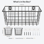 MaraFansie Hanging Kitchen Baskets Wire Storage Basket Adhesive and Screws Basket Over the Cabinet Door Organizer with Adhesive Strips and Screws Accessories, 2 Pack, Black