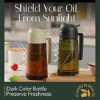 YARRAMATE 16oz/470ml Light Blocking Oil Sprayer for Cooking with Stickers, Food-Grade 2 in 1 Olive Oil Dispenser Bottle for Kitchen, Premium Dark Amber Glass Oil Bottle for Air Fryer, BBQ (Pomelo)