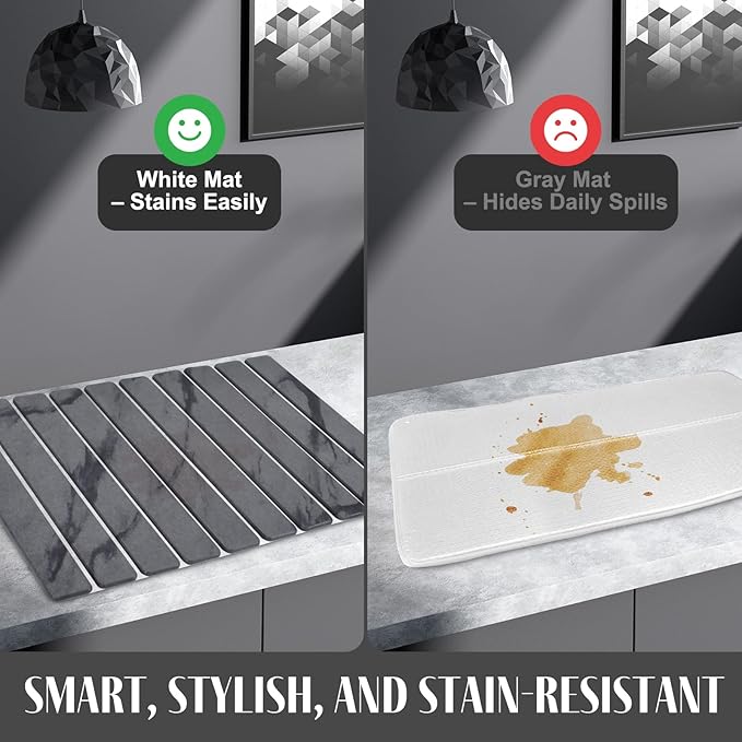 Large Stone Dish Drying Mats for Kitchen Counter, 24"(L)×16"(W) Marble Pattern, Quick Dry Collapsible Dish Drying Mat, Eco-Friendly Absorbent Diatomaceous Earth Mat for Dishes Bottles Cups - Dark Gary