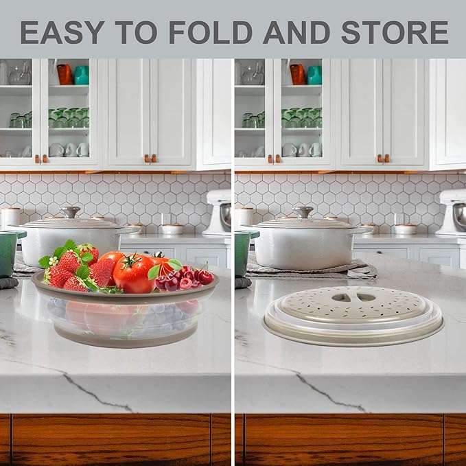 2 in 1, Aidacom Microwave Place Mat & Food Cover- Mat as Bowl Holder, for Splatter Guard, Multi-use: Silicone Trivet, Pot Holders, Drying, Baking, Utensils Rest for Kitchen Counter, Grey
