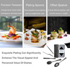 Plating Tool Culinary Set, 6 Piece Professional Chef Plating Tools Kit, Chef Plating Utensils, Spatula, Tweezers for Modernist Cuisine Food Art, Black, Cooking Utensils (Black)