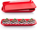 DELLING 12 Inch Rectangular Serving Platter Set of 3, Red Porcelain Serving Plates, Appetizer Salad Dessert Trays for Party, Christmas Valentine's Day Entertaining, Microwave Dishwasher Oven Safe