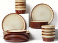 Pokini Dinnerware Set for 8, Ceramic Dish Sets, Plate and Bowl Set, Microwave & Dishwasher Safe Dishware Set, Chip & Scratch Resistant Dinner Set, One-of-a-Kind Design, Amber Brown