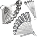 23 Pcs Stainless Steel Measuring Spoons Set with Leveler, Metal Round & Rectangular Spoons plus 5 Mini Teaspoons for Precise Cooking and Baking, Standard Sizes with Clear Engraved Markings