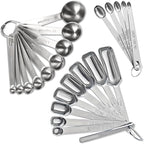 23 Pcs Stainless Steel Measuring Spoons Set with Leveler, Metal Round & Rectangular Spoons plus 5 Mini Teaspoons for Precise Cooking and Baking, Standard Sizes with Clear Engraved Markings