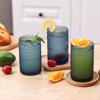 Moretoes Vintage Hobnail Drinking Glasses Set of 6, 15oz Highball Glass Cups, Kitchen Drinkware Glassware,Embossed Water Tumbler,for Beer,Cocktail,Whiskey,Juice and Various Mixed Drinks(Blue)