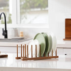 HBlife Acacia Wooden Dish Dying Rack Pot Lid Plate Organizer Holder for Cabinet, Cutting Board Stand Drainer Storage Plate Rack for Dish, Pot Lid, Bowl, Cup, Cutting Board and Books