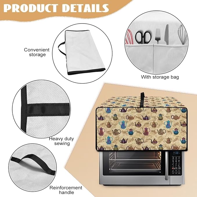Coffee Kettle Print Toaster Oven Dust Cover, Fingerprint Protectors and Greasy Protection Machine Washable Universal Toaster Oven Protector for Kitchen, (Large-18.5*22.5*12.99 inches)