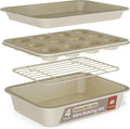 Bakken 4-Piece Bakeware Sets, Nonstick Carbon Steel Baking Sheet, Stackable Space-Saving Bakeware, Dishwasher Safe, Stain-resistant, PFOA, PFOS, & PTFE Free, Oven Safe Up To 450°F, White Marble