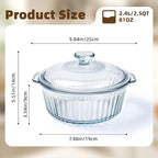 Luvan 2.4L/2.5Qt Round Glass Casserole Dish with Lid, Clear Baking Dish with Handles for Baking, Cooking & Serving, High Borosilicate Lead-Free Glass cookware, Oven, Microwave, Freezer & Dishwasher Safe