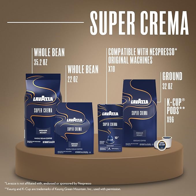 Lavazza Super Crema Ground Coffee, Medium Roast, Arabica and Robusta Blend, 32 oz Bag (Pack of 6)
