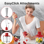 Immersion Blender Handheld Corded Hand Blenders Set 1100W, Trigger Variable Speed 5 in 1 Stick Emulsifier with Chopper, Whisk and Frother for Soup, Baby Food and Smoothies, Christmas red