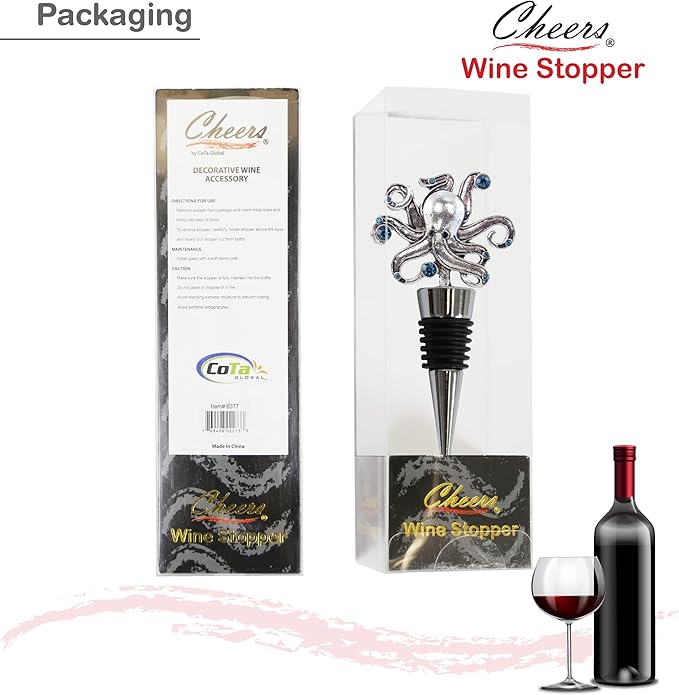 Cheers Octopus Metal Wine Stopper - Elegant Vacuum Seal Reusable Animal Ocean Life Wine Bottle Stopper Airtight Leak Proof Bottle Topper Cork Plug, Cute Home Decor & Bar Tool Accessory Unique Gift