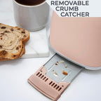 Rae Dunn Retro Rounded Bread Toaster, 2 Slice Stainless Steel Toaster with Removable Crumb Tray, Wide Slot with 6 Browning Levels, Bagel, Defrost and Cancel Options, Blush