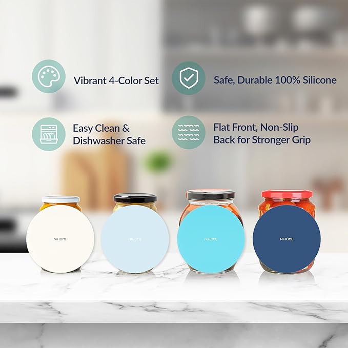 NIHOME Silicone Jar Opener – 6 Inch Large Anti-Slip Grip Pads, Premium 100% Food-Grade Silicone, Stylish Designer Colors, Multi-Purpose Heat-Resistant Mat & Coaster, Set of 4 (Ocean Gradient)
