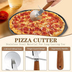Bestdin 5Pcs Pizza Pan Set - 12 inch Pizza Pan with Holes, Non-stick, Pizza Oven Accessories with 2 Carbon Steel Round Pans, Pizza Cutter and 2 Gloves, Dishwasher Safe