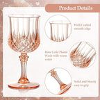 XUWAIDSGN 16 Pcs 7oz Plastic Vintage Wine Glasses Drinking Glasses Unbreakable Wedding Glassware Crystal Water Goblets Reusable Drinkware Vintage Champagne Flutes (16, Pink)