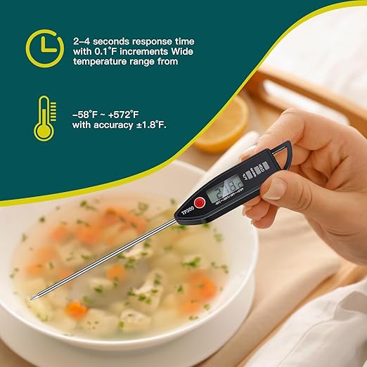 Copkim 6 Set Waterproof Food Thermometer for Water, Liquid, Candle and Cooking Digital Meat Thermometer with Long Probe Instant Read for Kitchen BBQ Grill Candy (Black)