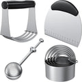 Biscuit Cutter Set, Stainless Steel Flour Sifter, Pastry Cutter, Pastry Scraper and Dough Blender, Flour Sieve for Quick Sifting Cakes and Spices, Professional Baking Dough Tools (4 Set)