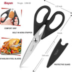 Kitchen Shears, iBayam Kitchen Scissors Heavy Duty Meat Scissors Poultry Shears, Dishwasher Safe Food Cooking Scissors All Purpose Stainless Steel Utility Scissors, 2-Pack (Black, Aqua Sky, 8-inch)